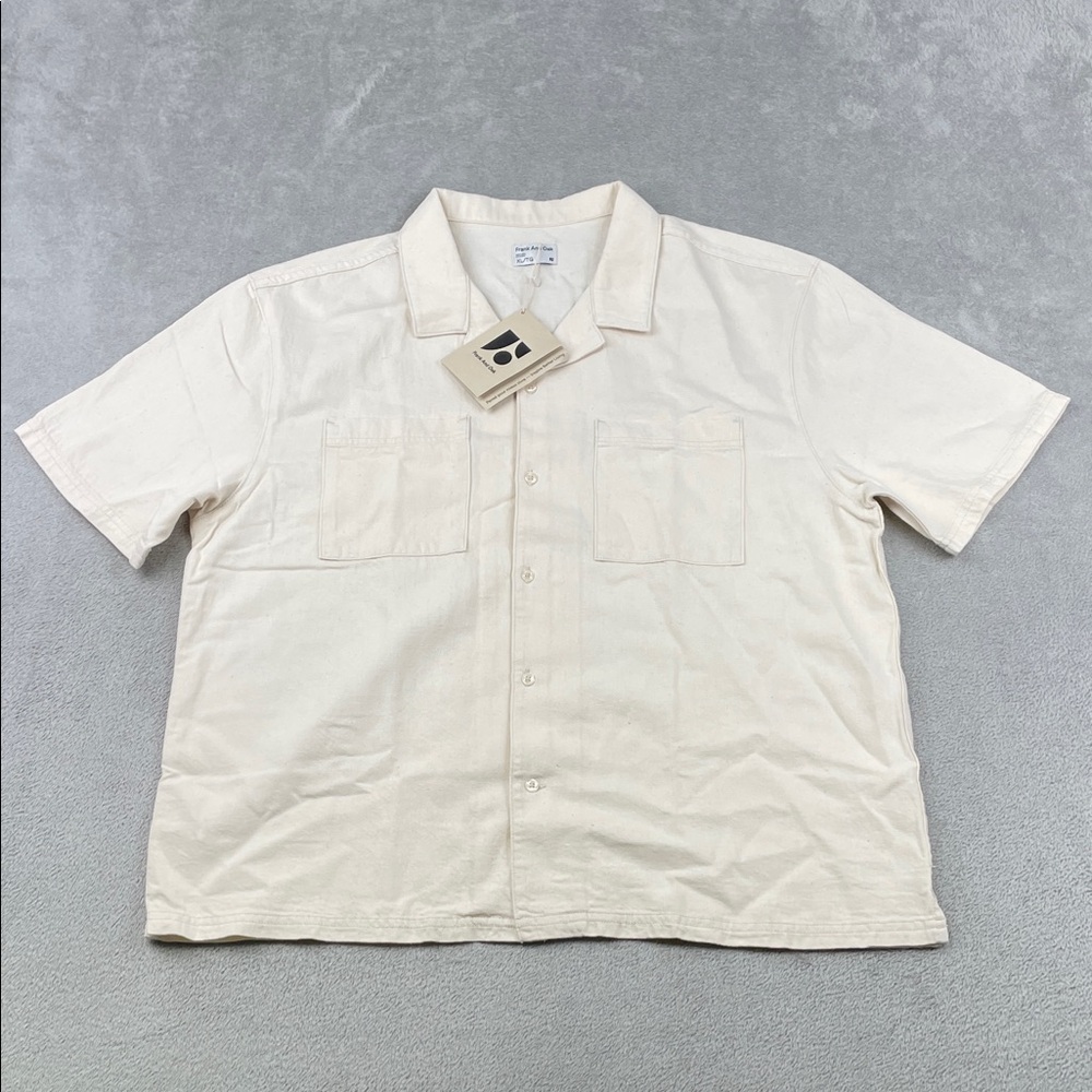 NEW Frank & Oak XL Organic Cotton Hemp Men's Cream‎ Camp Short Sleeve Shirt